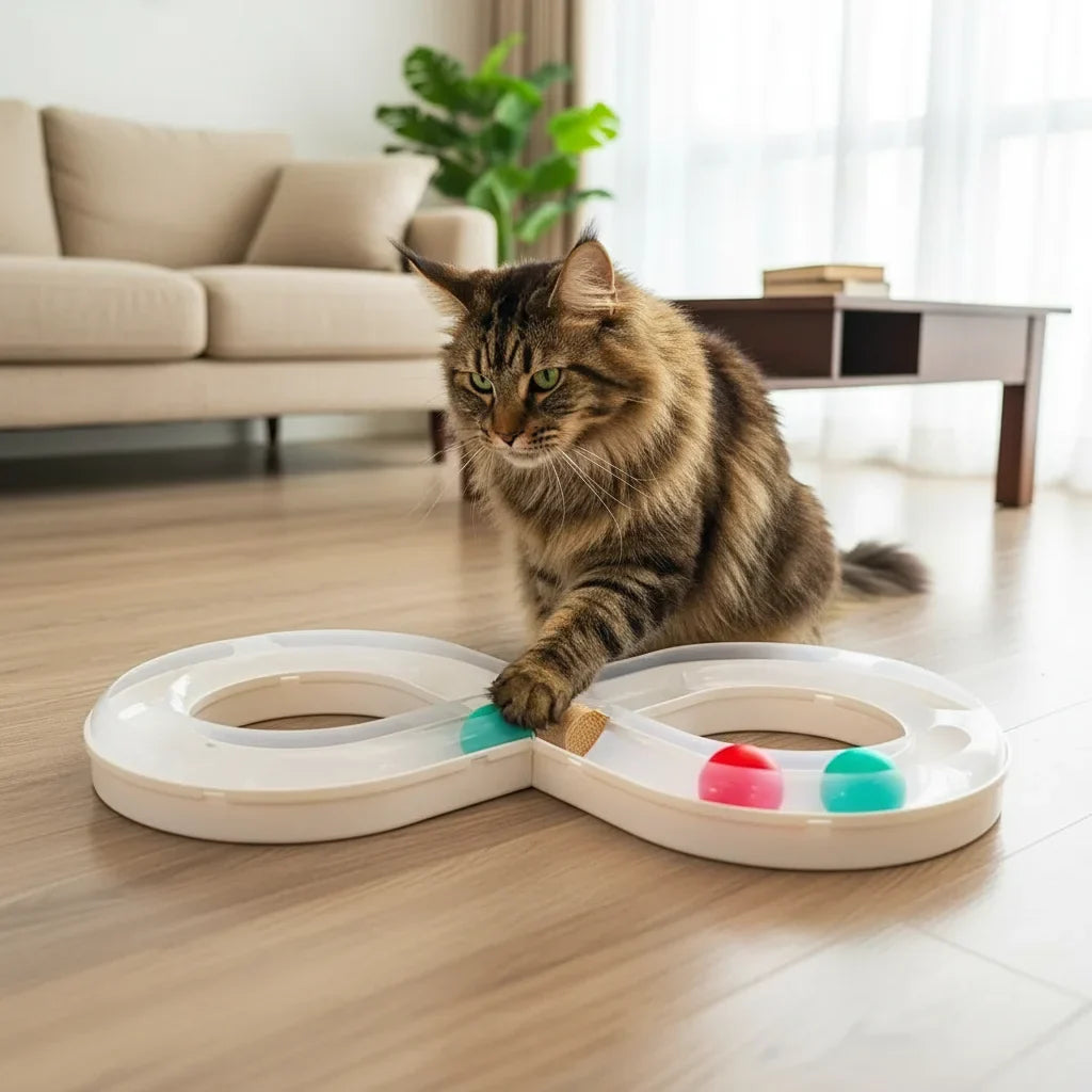 Figure-8 Interactive Cat Track with Rolling Ball – ChasePlus™