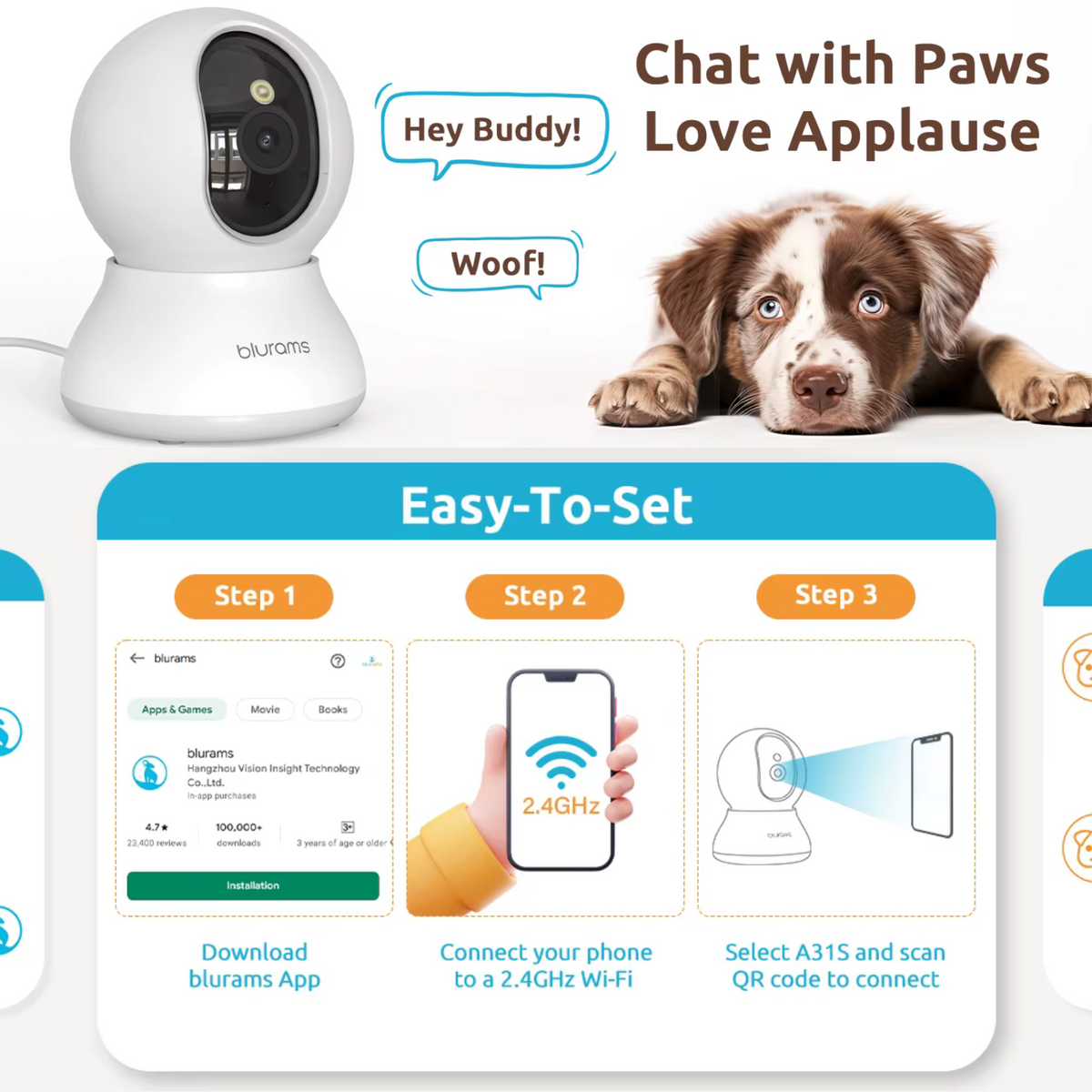 Tailented ViewMate™ – Pet Camera with 360° Viewing for Home Pet Monitoring