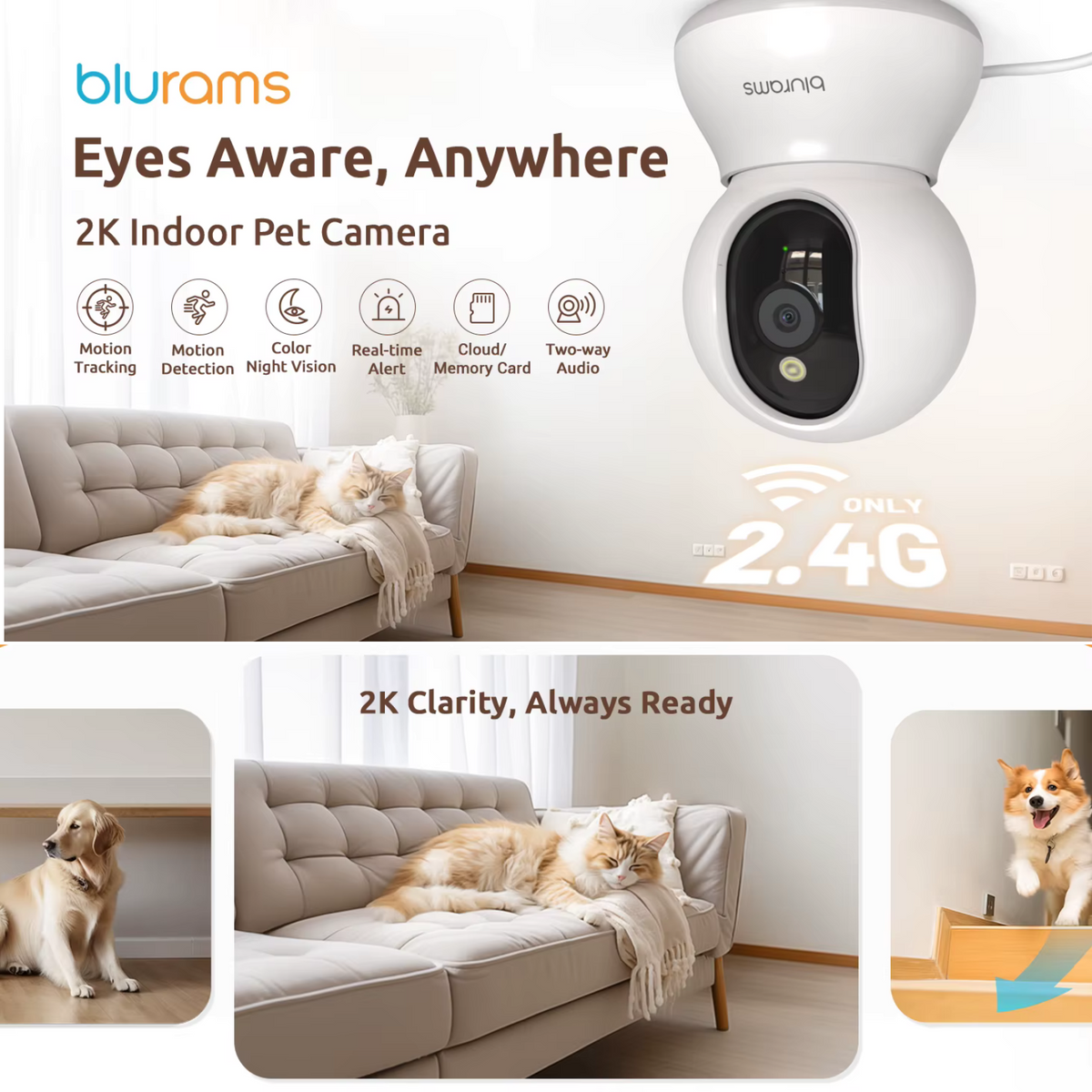 Tailented ViewMate™ – Pet Camera with 360° Viewing for Home Pet Monitoring