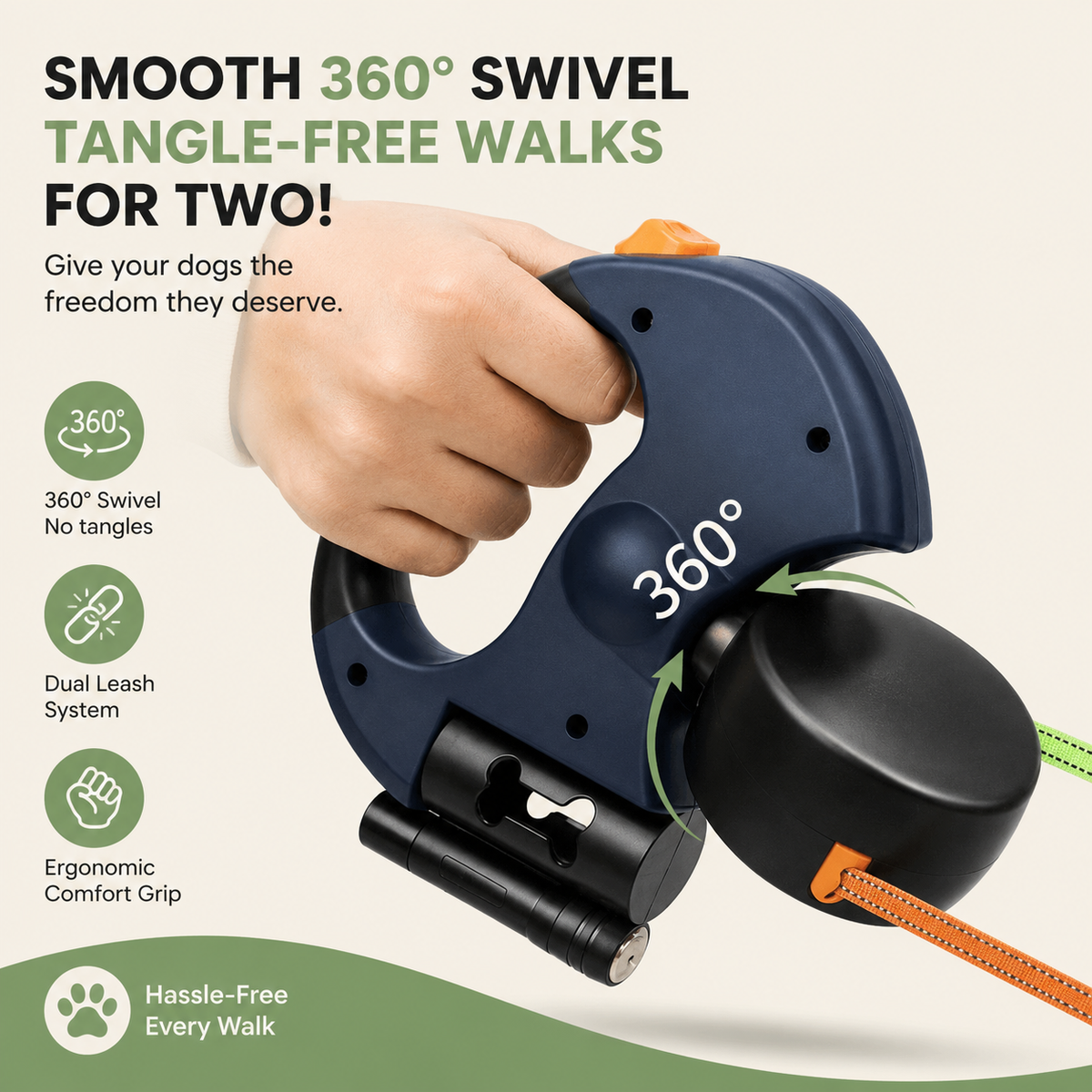Retractable Double Dog Leash with LED – WalkFresh™