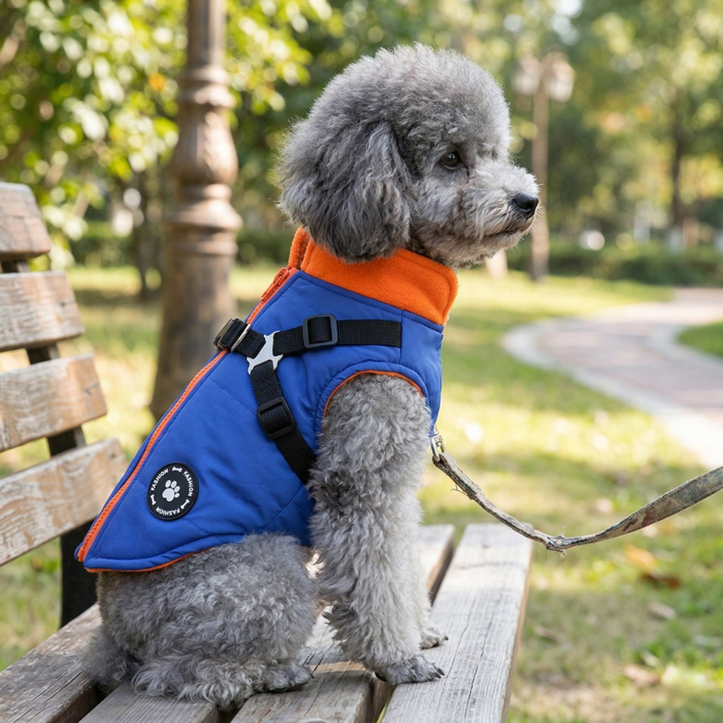 Warm Dog Coat with D-Ring – SnugGlow™