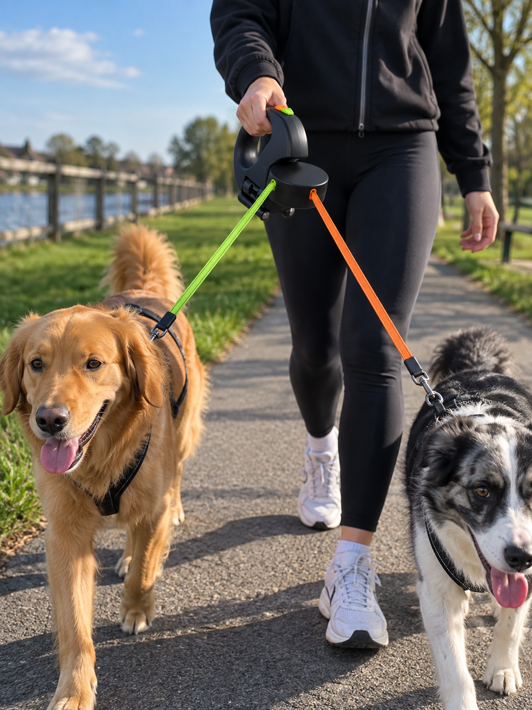 Retractable Double Dog Leash with LED – WalkFresh™