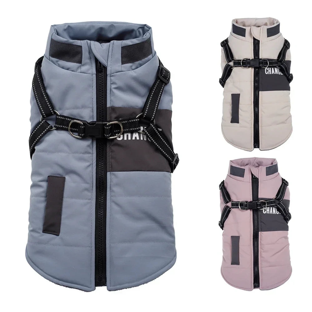 Warm Dog Coat with Built-In Harness – ShieldPlus™