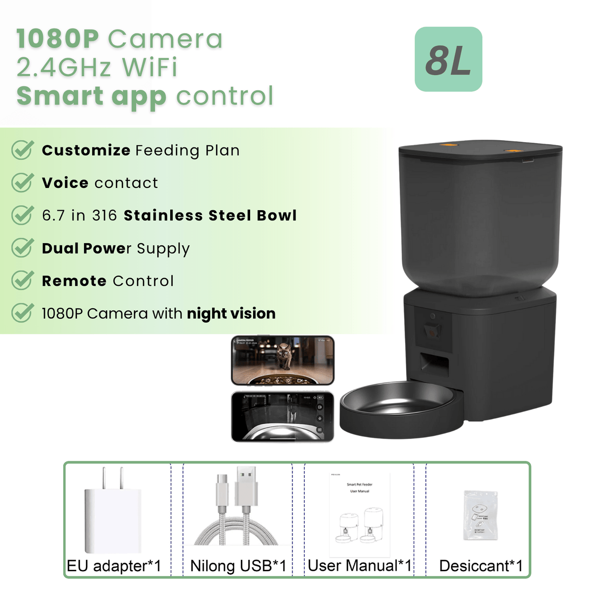 8L Automatic Pet Feeder with 1080P Camera – LookWise™