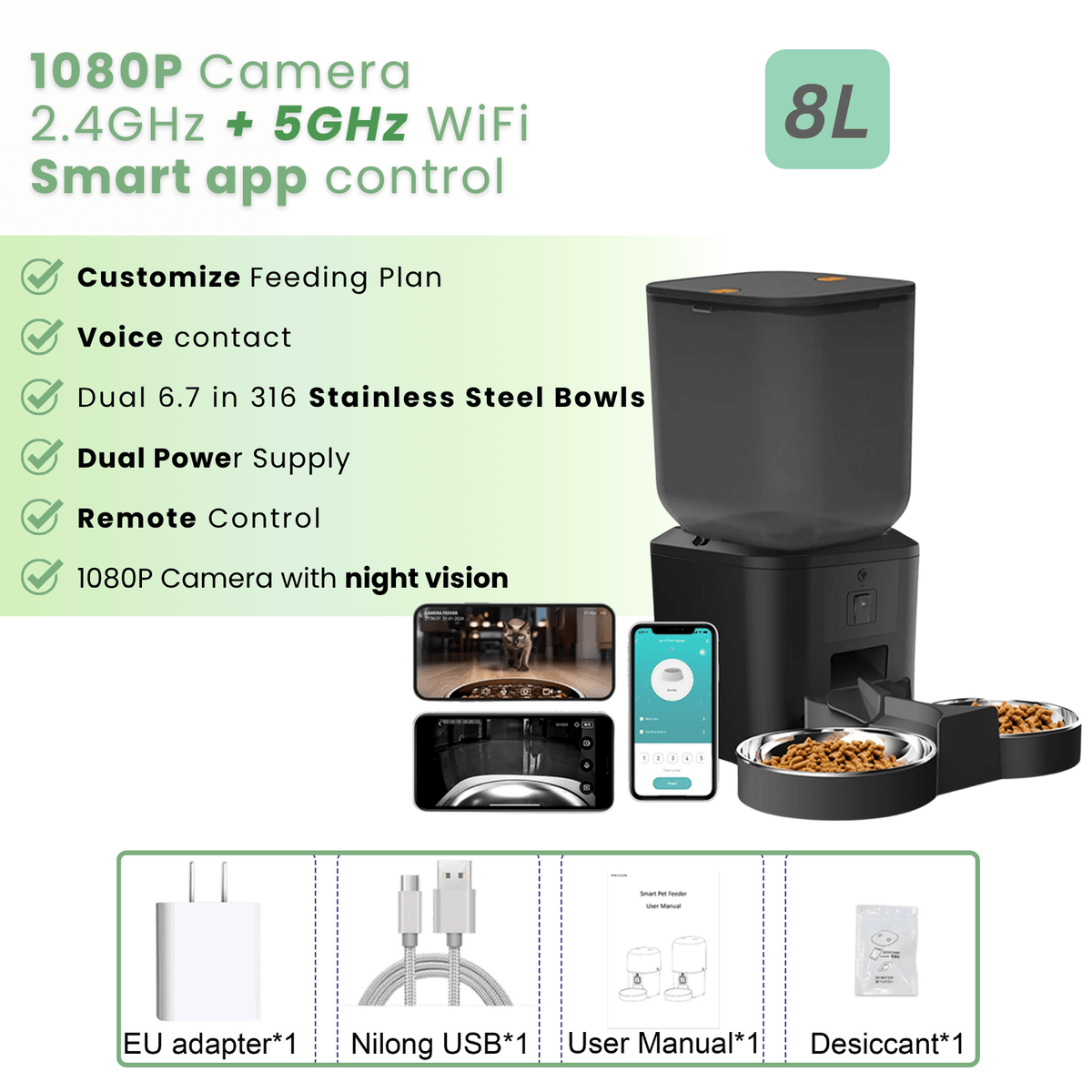 8L Automatic Pet Feeder with 1080P Camera – LookWise™