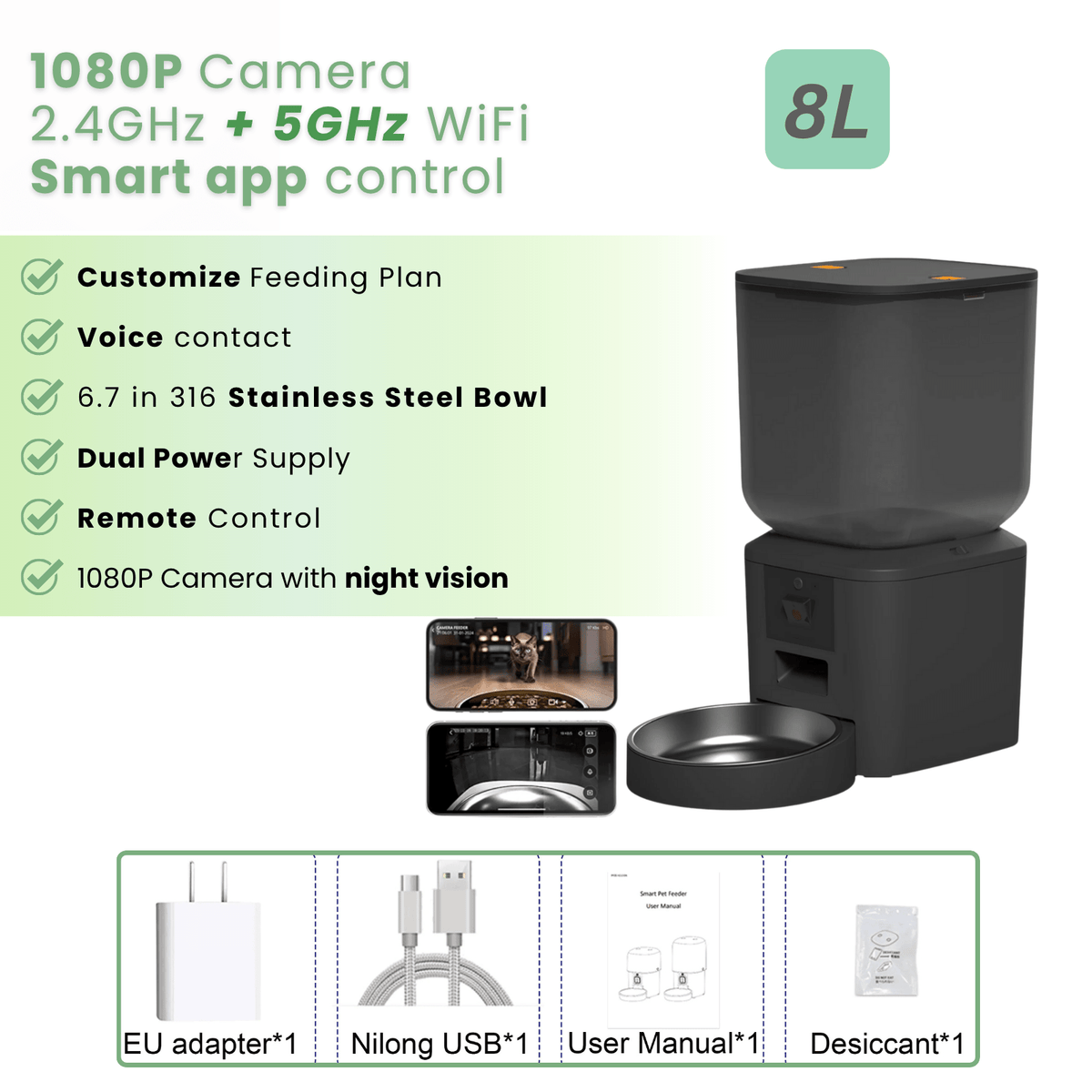 8L Automatic Pet Feeder with 1080P Camera – LookWise™