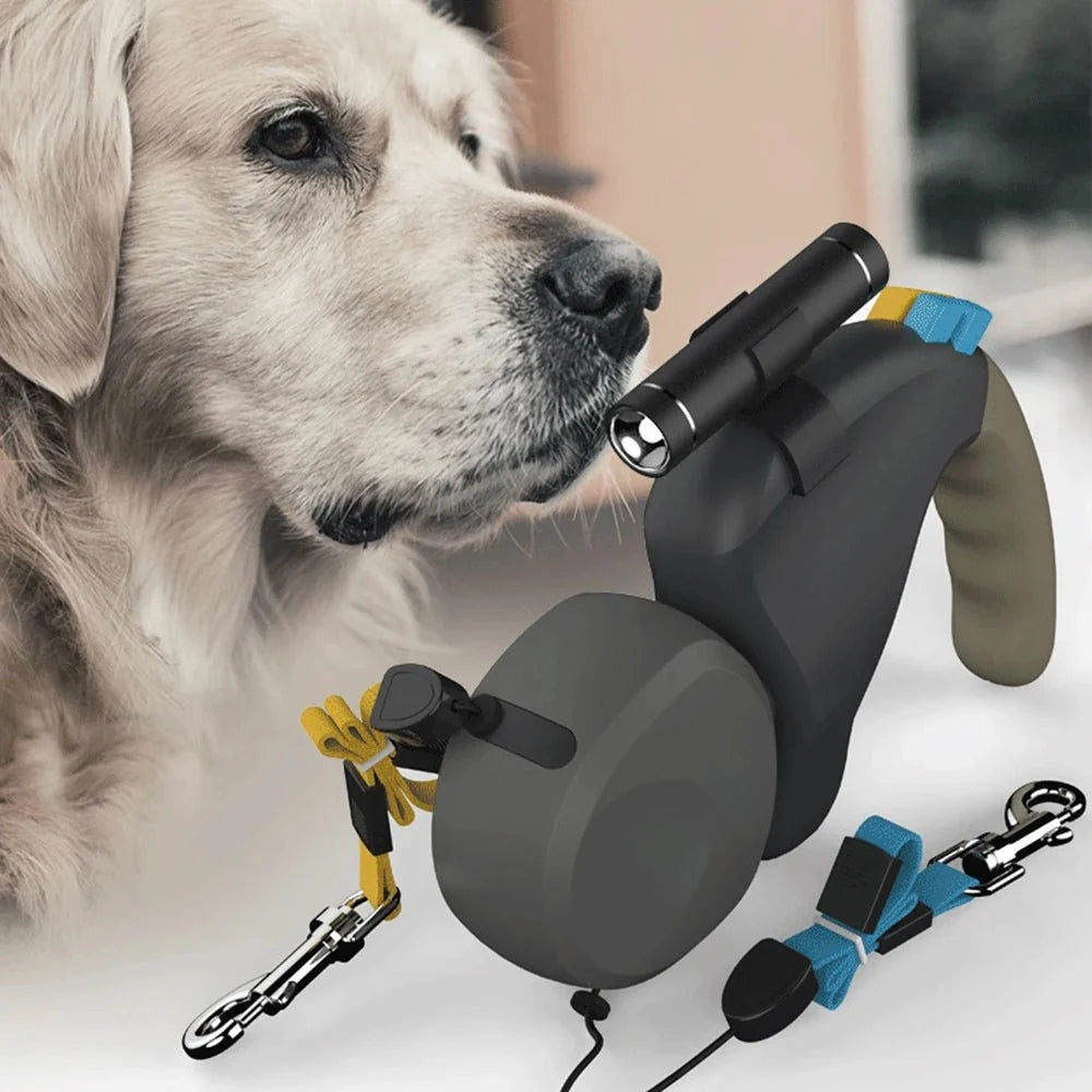Dual Retractable Dog Leash with LED Light – TrailGlow™