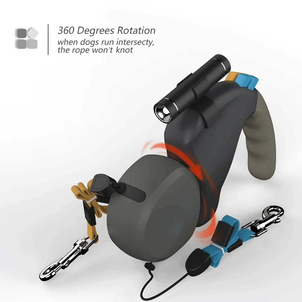 Dual Retractable Dog Leash with LED Light – TrailGlow™