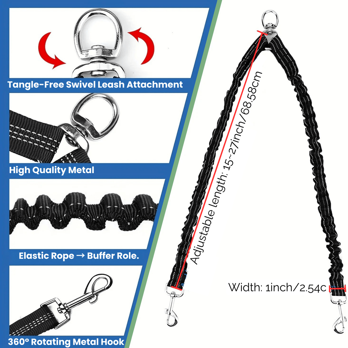Double Shock-Absorbing Dog Leash – StrideSphere™