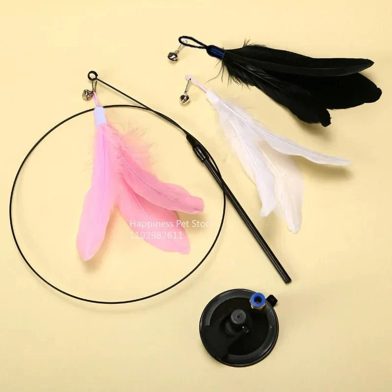 Interactive Feather Cat Wand with Suction Cup – ChaseLiving™