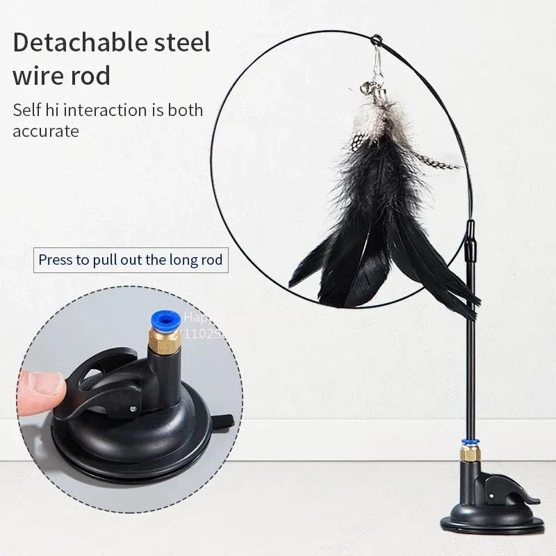 Interactive Feather Cat Wand with Suction Cup – ChaseLiving™