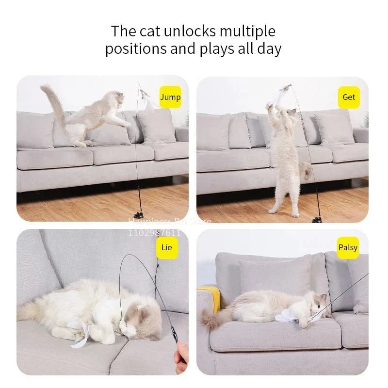 Interactive Feather Cat Wand with Suction Cup – ChaseLiving™