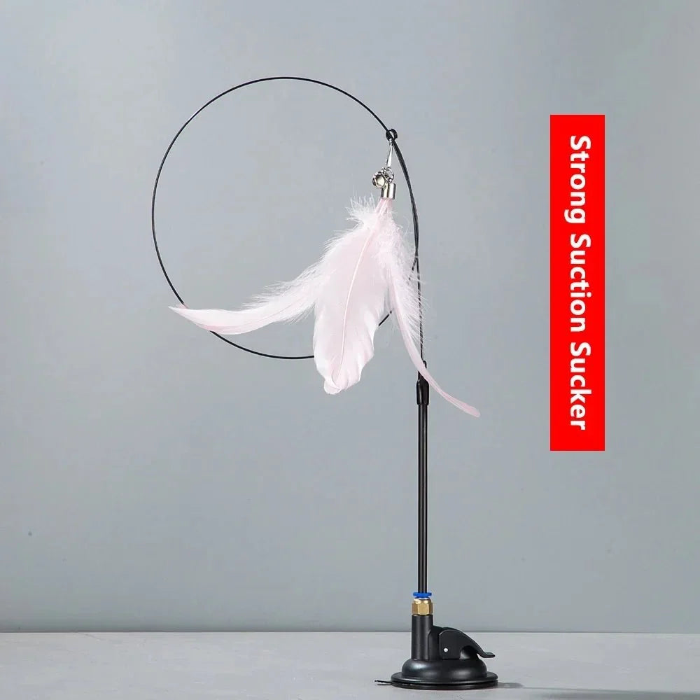 Interactive Feather Cat Wand with Suction Cup – ChaseLiving™