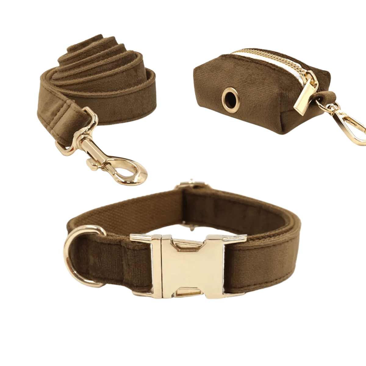 Suede Dog Collar & Leash Set with Waste Bag Holder – RouteSelect™