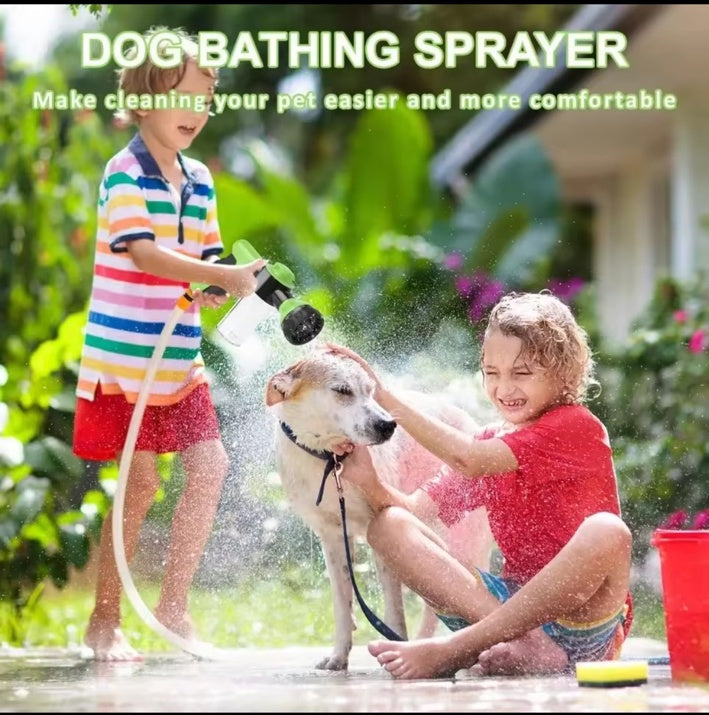 Dog being washed with Tailented Hydro Hound sprayer