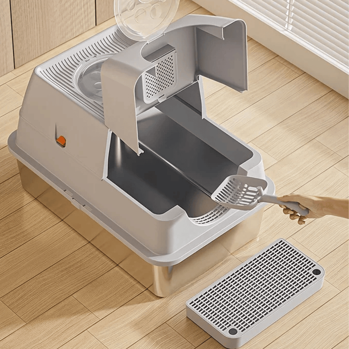 Stainless Steel Enclosed Cat Litter Box – PurrPeak™