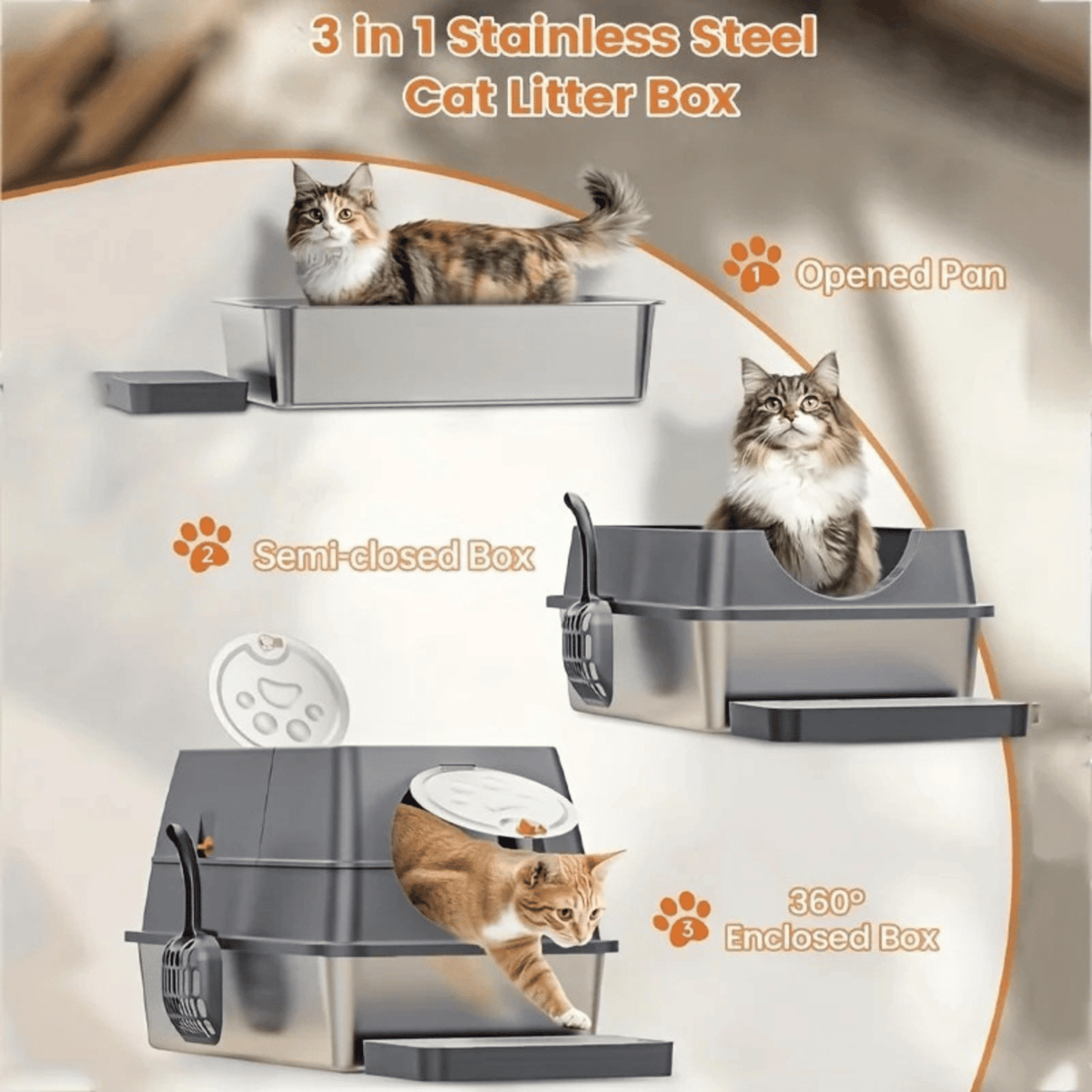 Stainless Steel Enclosed Cat Litter Box – PurrPeak™