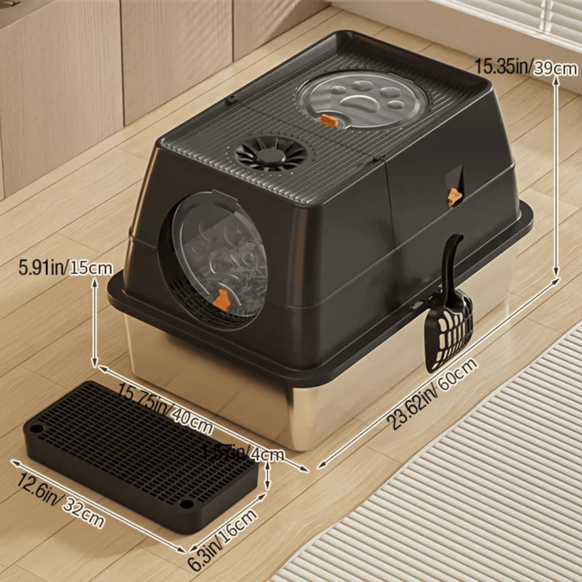 Stainless Steel Enclosed Cat Litter Box – PurrPeak™