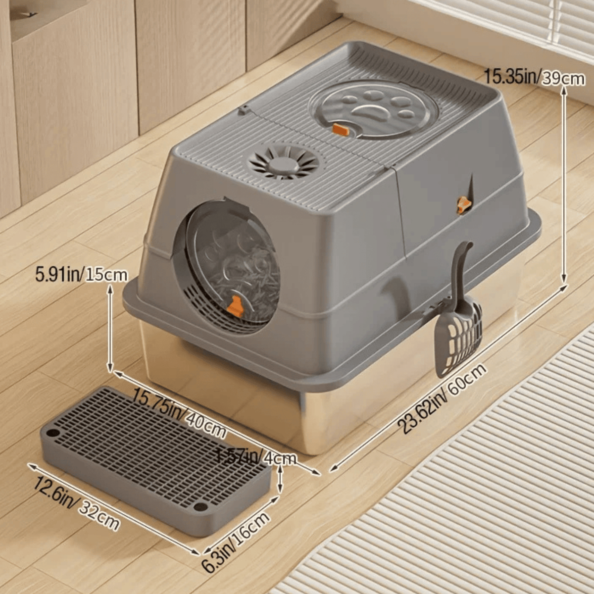 Stainless Steel Enclosed Cat Litter Box – PurrPeak™