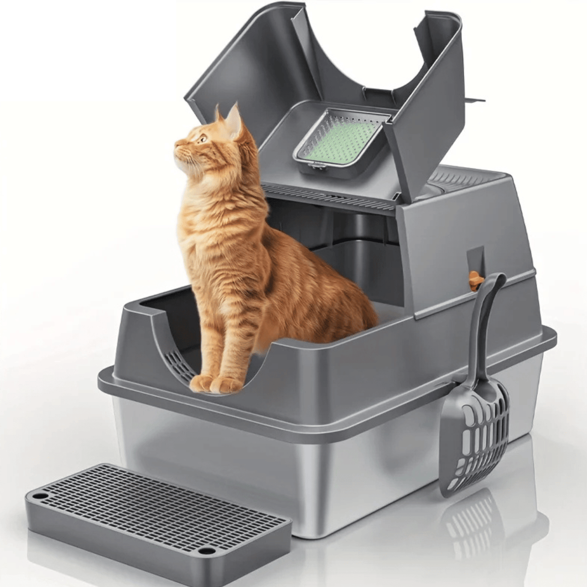 Stainless Steel Enclosed Cat Litter Box – PurrPeak™