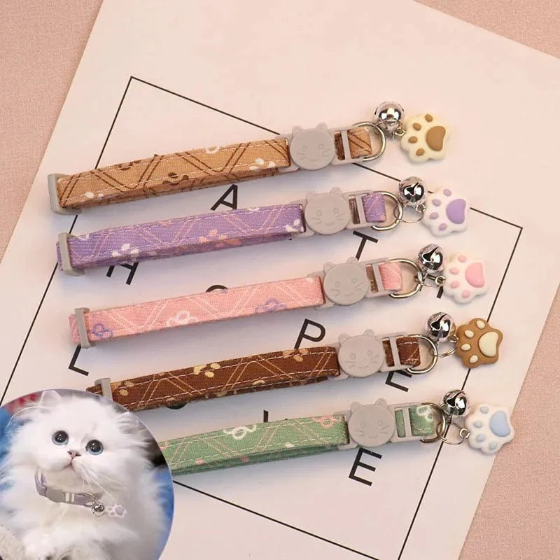 Adjustable Cat Collar with Bell & Paw Print – TrekSense™