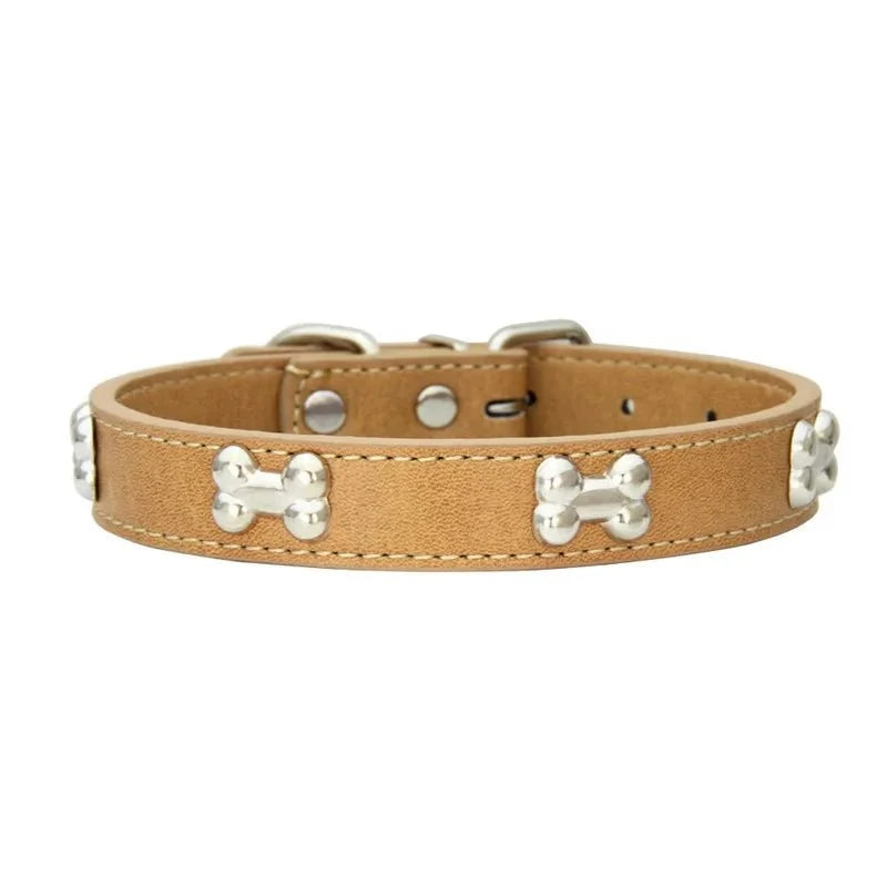 Leather Dog Collar with Bone Detail – RouteGo™