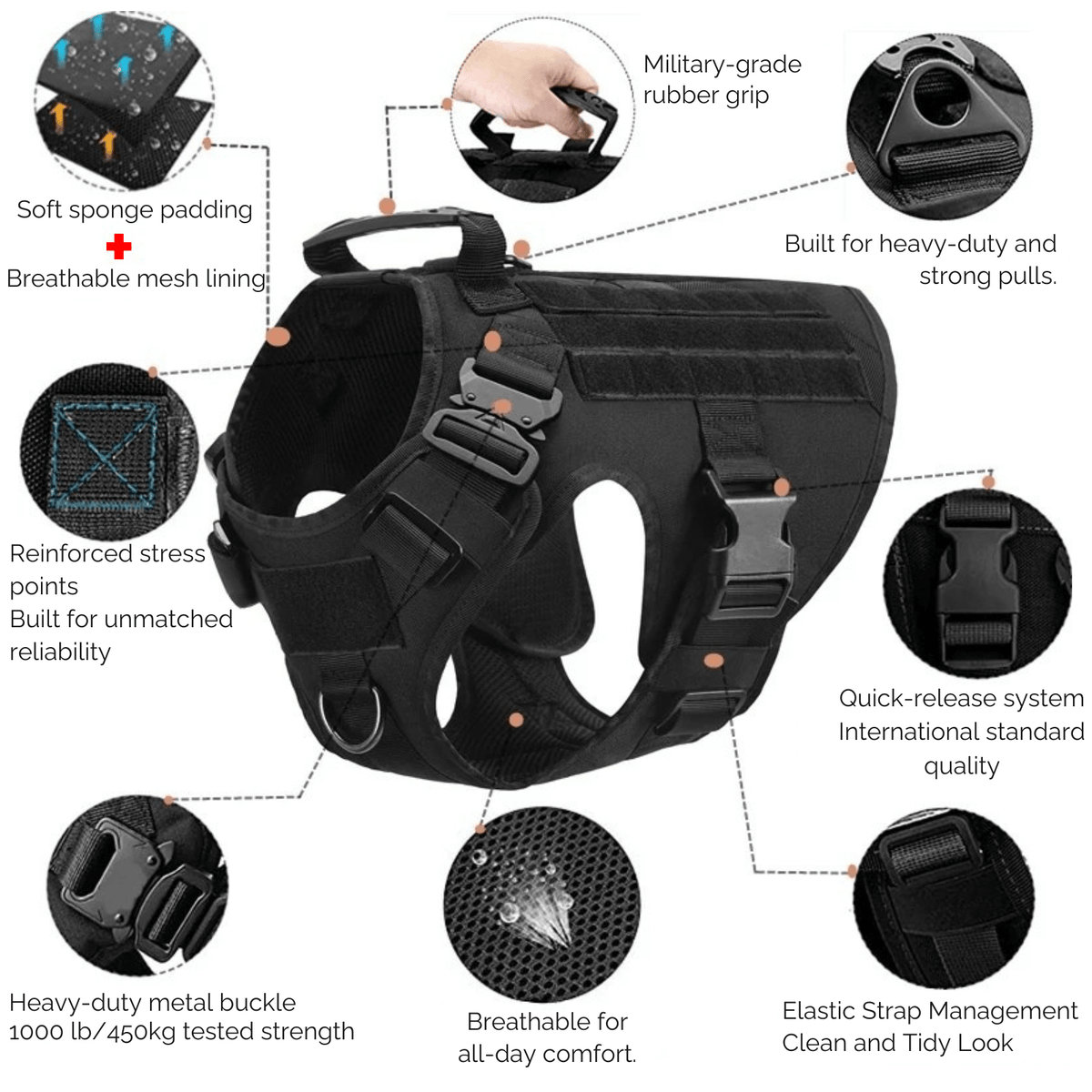 Tactical Adjustable Dog Harness with Handle – SecureSphere™