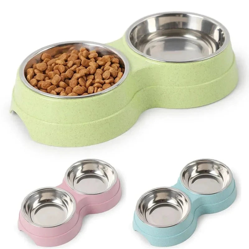 Stainless Steel Double Pet Food Bowl – SlowSafe™
