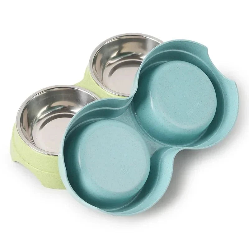 Stainless Steel Double Pet Food Bowl – SlowSafe™
