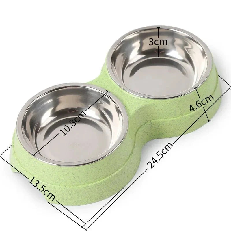 Stainless Steel Double Pet Food Bowl – SlowSafe™