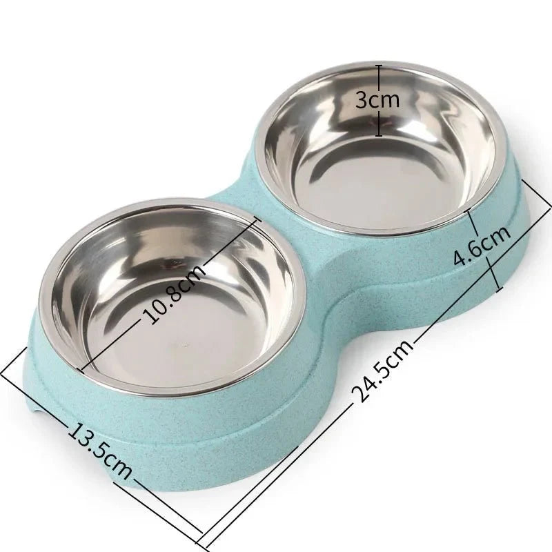Stainless Steel Double Pet Food Bowl – SlowSafe™