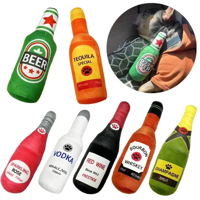 Plush Squeaky Bottle Dog Toy – PurrPrime™