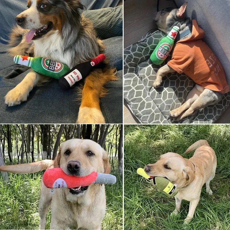 Plush Squeaky Bottle Dog Toy – PurrPrime™