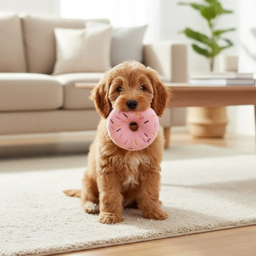 Squeaky Donut Plush Dog Toy – TugWave™