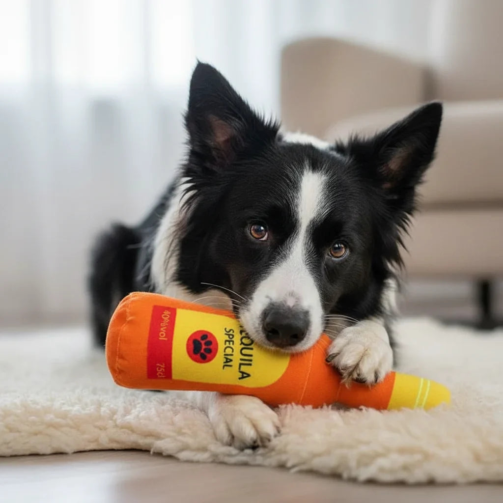 Plush Squeaky Bottle Dog Toy – PurrPrime™