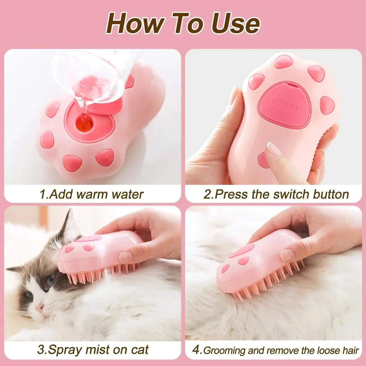 3-in-1 Steam Pet Grooming Brush – CareAdventure™