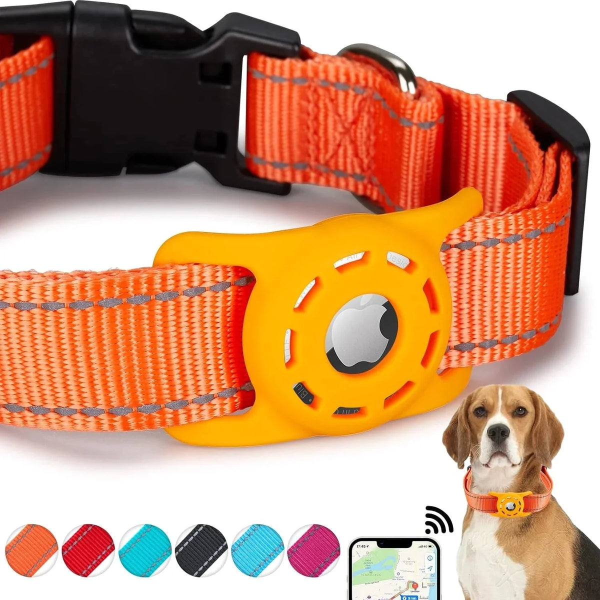 Reflective Dog Collar with AirTag Holder – SignalCraft™