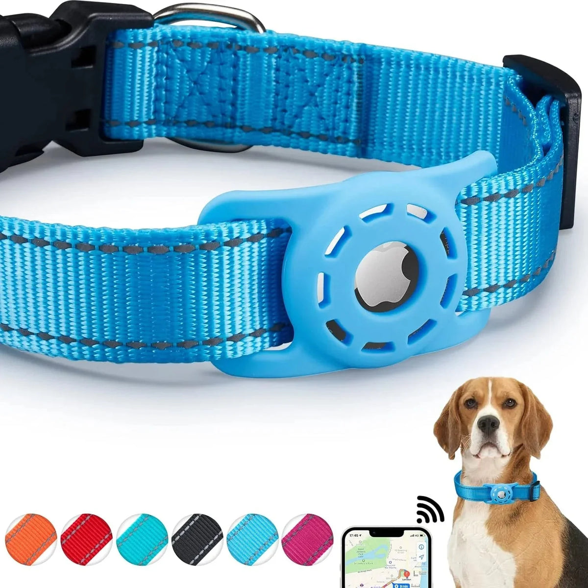 Reflective Dog Collar with AirTag Holder – SignalCraft™