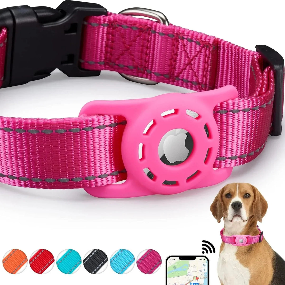 Reflective Dog Collar with AirTag Holder – SignalCraft™