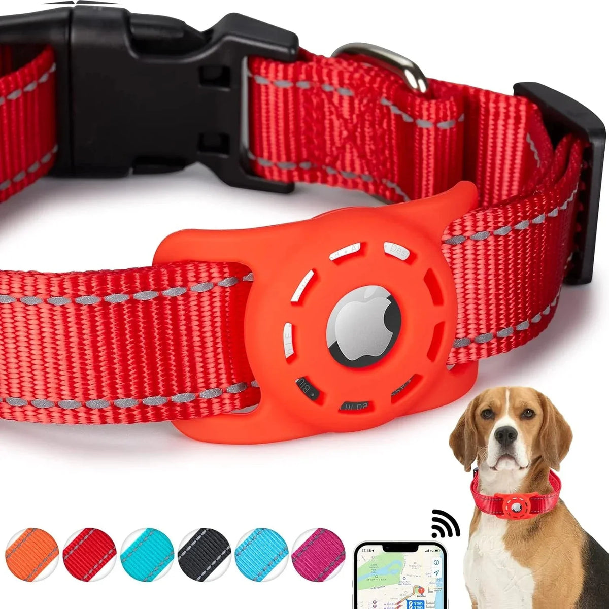 Reflective Dog Collar with AirTag Holder – SignalCraft™