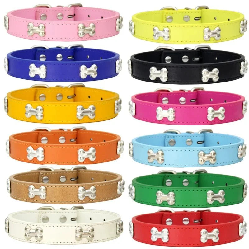Bone-Shaped Leather Dog Collar – LeadFresh™