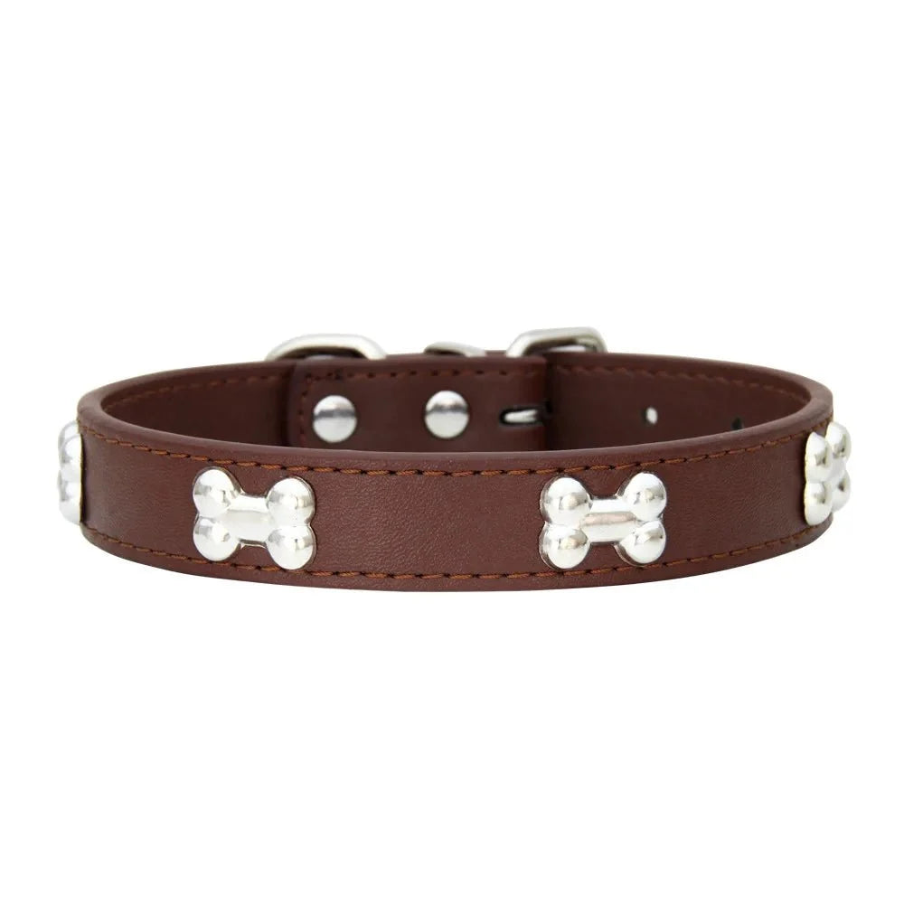 Bone-Shaped Leather Dog Collar – LeadFresh™