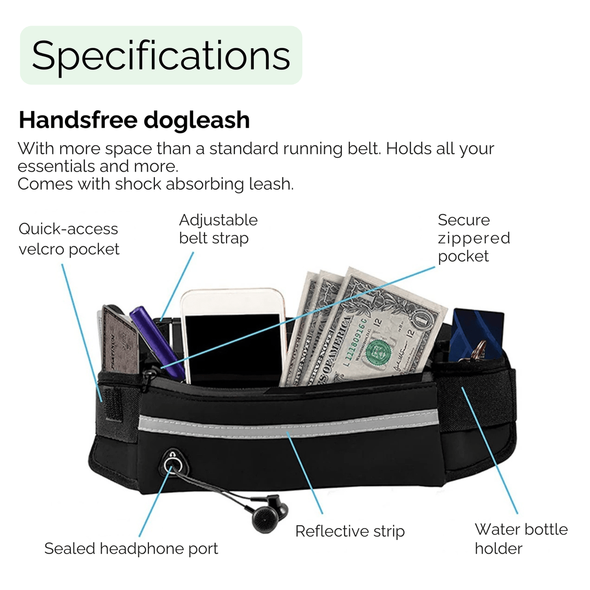 Tailented TrailReady™ – Hands-Free Shock-Absorbing Dog Leash for Pets