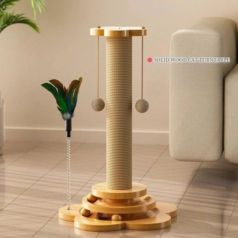Sisal Cat Scratching Post with Rotating Toys – CareGuard™