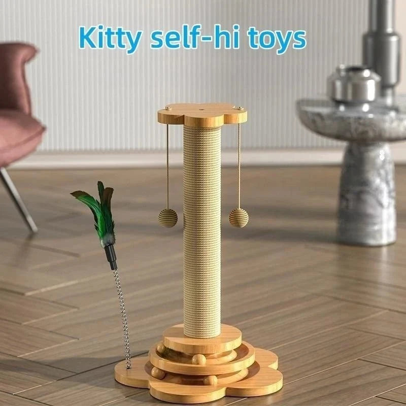 Sisal Cat Scratching Post with Rotating Toys – CareGuard™
