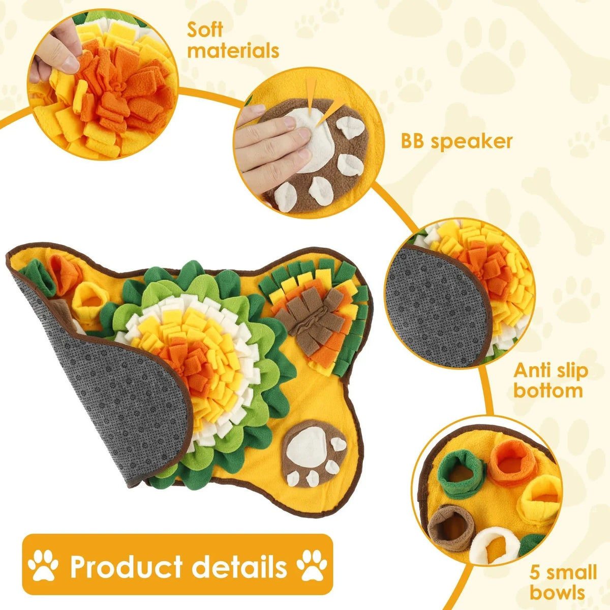 Tailented SlowGlow™ – Interactive Snuffle Feeding Mat with Non-Slip Base for Pets