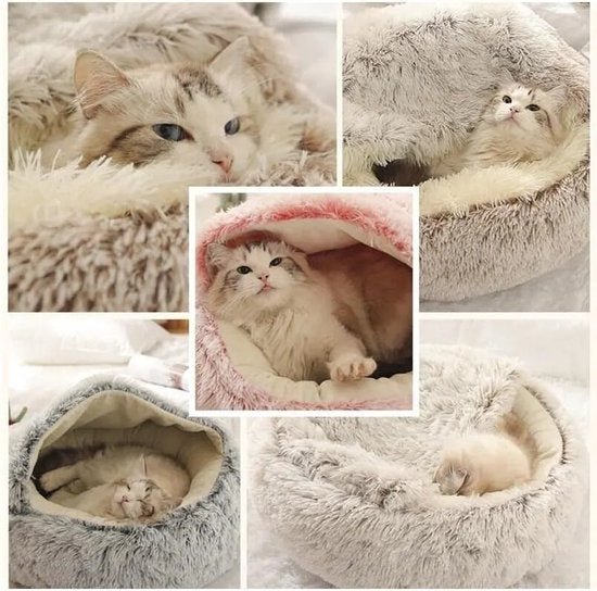 2-in-1 Plush Cave Cat & Small Dog Bed – CloudFresh™