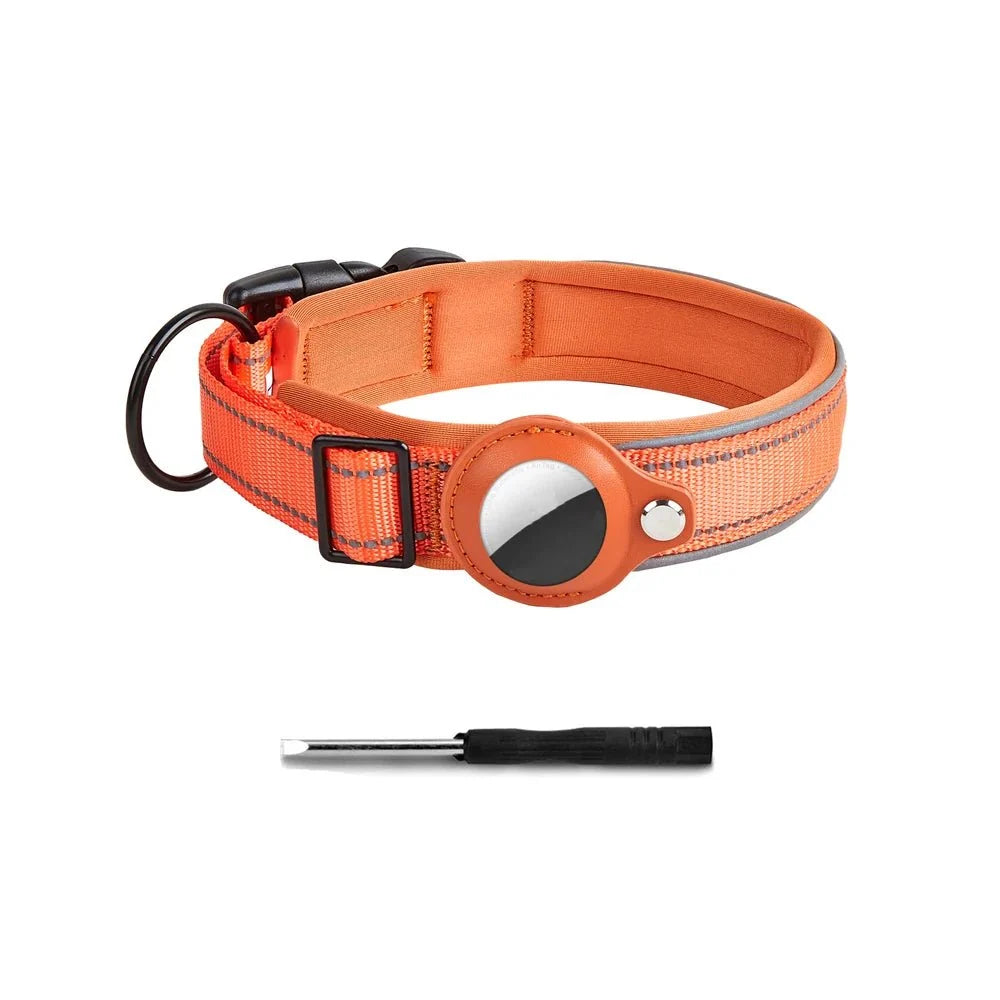 Reflective Dog Collar with AirTag Holder – RouteEase™