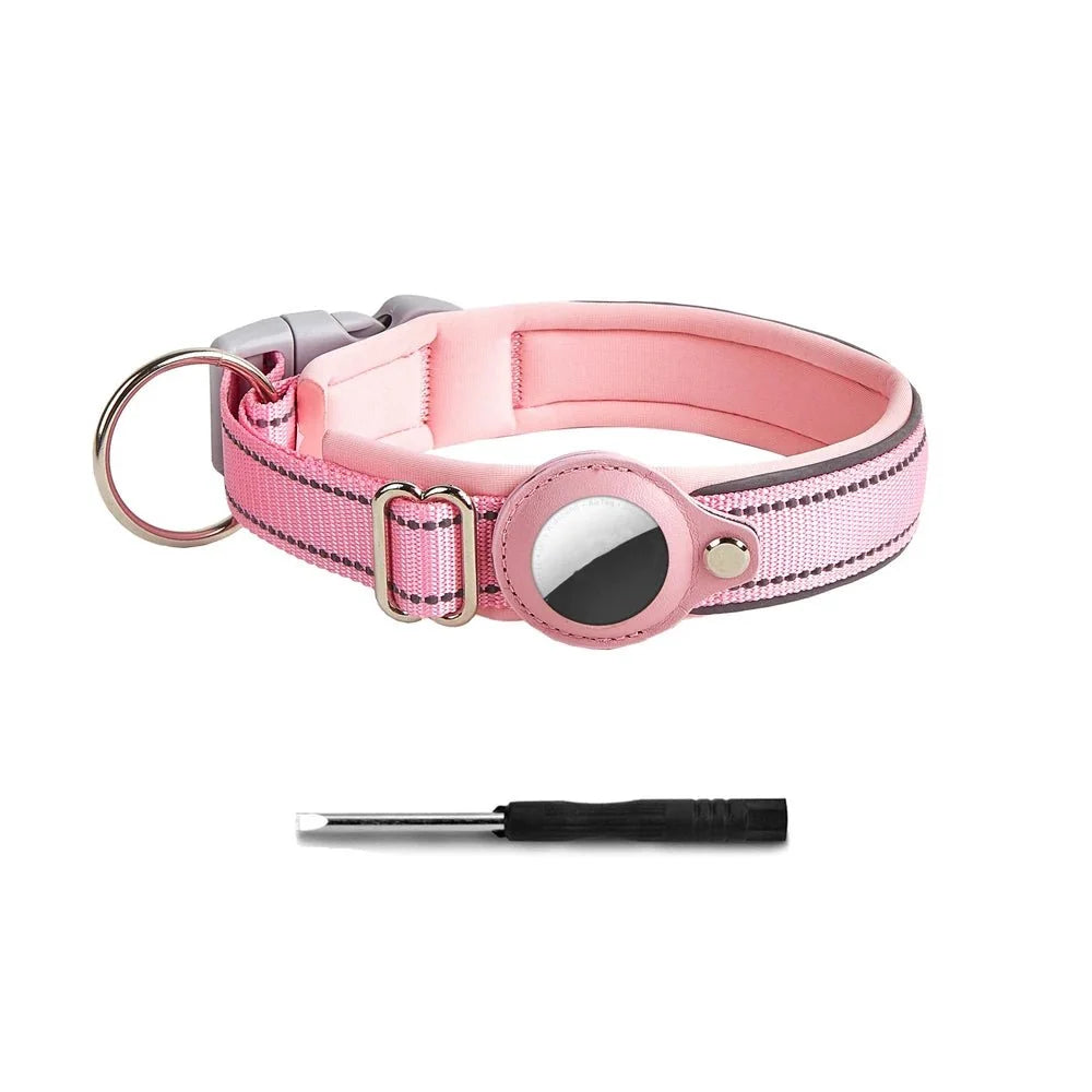 Reflective Dog Collar with AirTag Holder – RouteEase™