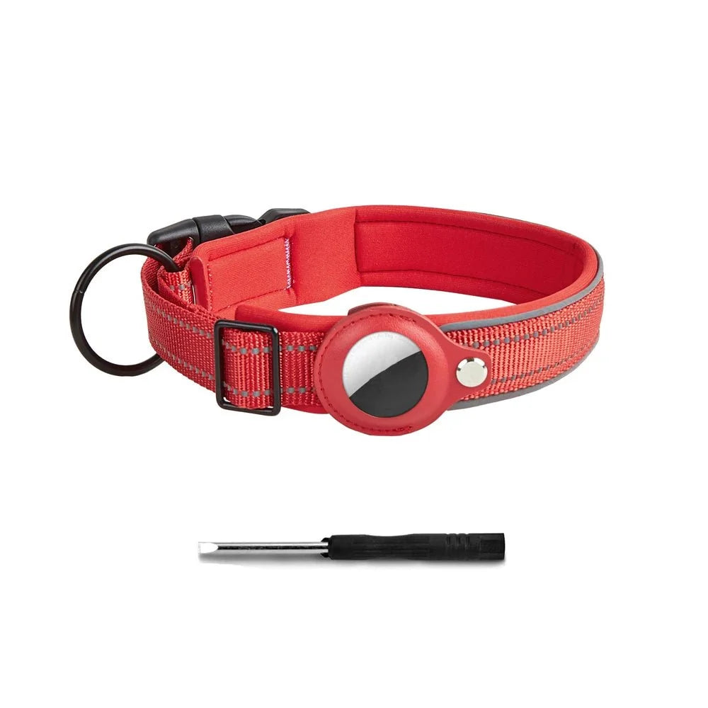 Reflective Dog Collar with AirTag Holder – RouteEase™